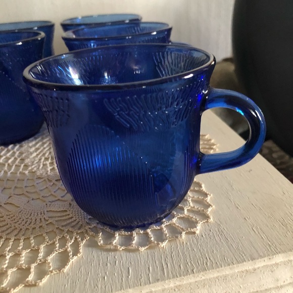 Vintage Colbalt Blue Glass Mugs - Picture 2 of 7